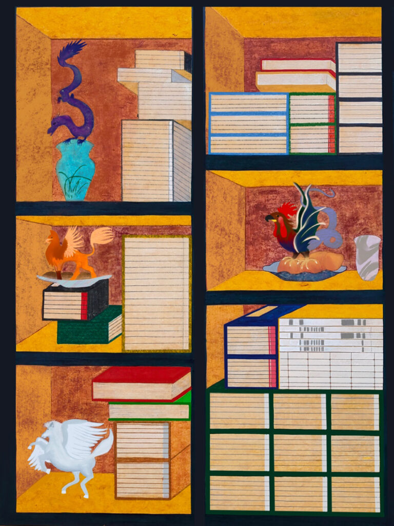 Chaekgeori with fantasy animals-Sky, Estelle SO 90X70cm, colors on paper, 2021